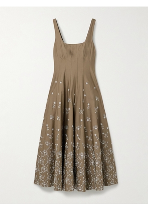 STAUD - Wells Pleated Embroidered Cotton-blend Poplin Midi Dress - Neutrals - US0,US2,US4,US6,US8,US10,US12