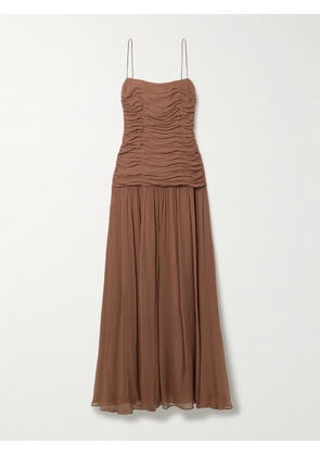 STAUD - Dalton Ruched Gathered Crepon Maxi Dress - Brown - US0,US2,US4,US6,US8,US10,US12,US14