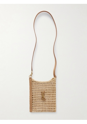 SAINT LAURENT - Oxalis Mini Leather-trimmed Appliquéd Raffia Shoulder Bag - Brown - One size
