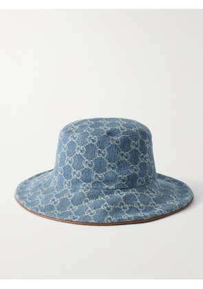Gucci - Horsebit-detailed Leather-trimmed Denim Bucket Hat - Blue - XS,S,M,L