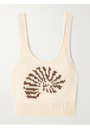 ALIX OF BOHEMIA - Ansel Cropped Intarsia-knit Cotton Tank - Cream - x small,small,medium,large,x large
