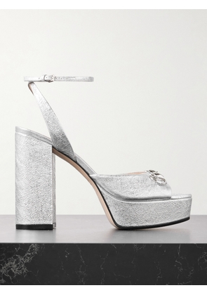 Gucci - Lady Horsebit-detailed Metallic Crinkled-leather Platform Sandals - Silver - IT36,IT36.5,IT37,IT37.5,IT38,IT38.5,IT39,IT39.5,IT40,IT40.5,IT41,IT41.5,IT42