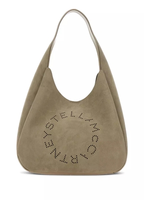 Stella McCartney large logo-perforated suede shoulder bag - Neutrals