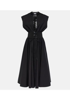 Alaia Leather-trimmed cotton maxi dress