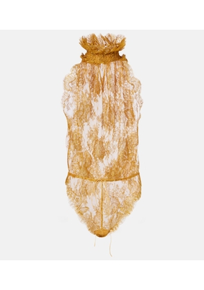 Saint Laurent Silk-trimmed lace bodysuit