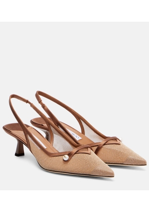 Jimmy Choo Amita 45 leather-trimmed slingback pumps