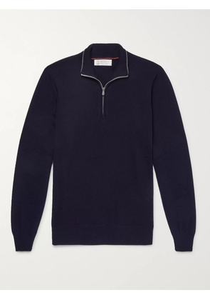 Brunello Cucinelli - Contrast-Tipped Cashmere Half-Zip Sweater - Men - Blue - IT 44