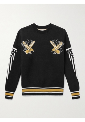 Rhude - Logo-Embroidered Intarsia Cotton and Cashmere-Blend Sweater - Men - Black - S