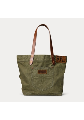 Leather-Trim Twill Tote