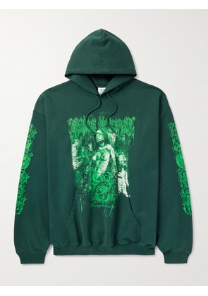 VETEMENTS - Oversized Printed Cotton-Jersey Hoodie - Men - Green - XS
