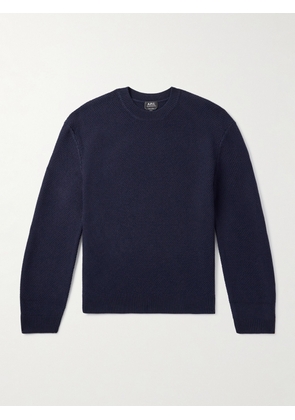 A.P.C. - Thomas Logo-Appliquéd Honeycomb-Knit Virgin Wool Sweater - Men - Blue - XS