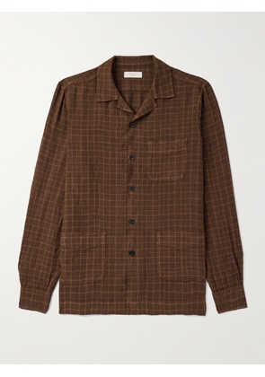 Boglioli - Camp-Collar Checked Linen Overshirt - Men - Brown - S