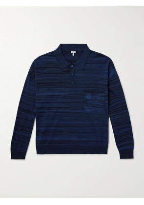 LOEWE - Logo-Embroidered Space-Dyed Wool Polo Sweater - Men - Blue - S