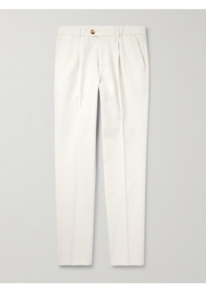 Brunello Cucinelli - Straight-Leg Pleated Cotton-Twill Trousers - Men - White - IT 44