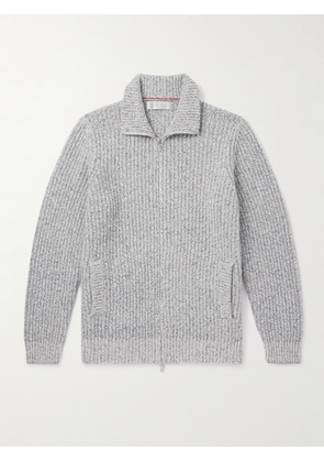 Brunello Cucinelli - Ribbed Wool, Silk and Cashmere-Blend Zip-Up Cardigan - Men - Neutrals - IT 48