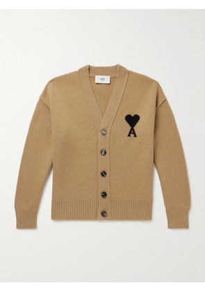 AMI PARIS - Logo-Intarsia Virgin Wool Cardigan - Men - Neutrals - XS