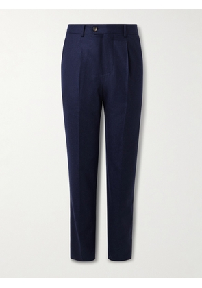 Brunello Cucinelli - Straight-Leg Pleated Wool-Flannel Trousers - Men - Blue - IT 44