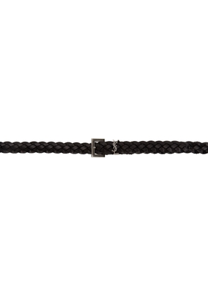 Saint Laurent Black Braided Thin Logo Belt