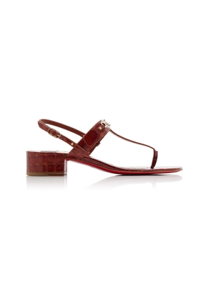 Christian Louboutin - MJ Thong 25mm Croc-Embossed Leather Sandals - Brown - IT 37 - Moda Operandi