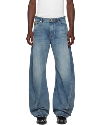 Versace Blue 'Made in Japan' Baggy Twisted Jeans