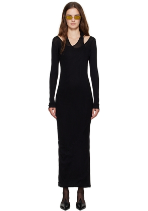 Jean Paul Gaultier Black Ribbed Twisted Double Layer Piercing Midi Dress