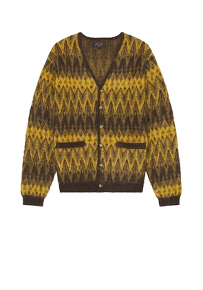 Beams Plus Cardigan Double Jacquard Chevron Pattern in Brown - Brown. Size L (also in S).