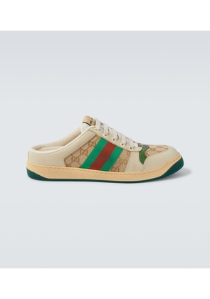 Gucci Screener GG Canvas leather-trimmed mules