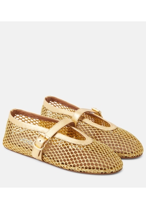 Alaia Fishnet metallic leather ballet flats