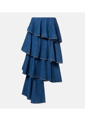 Alaia Spiral tiered denim midi skirt