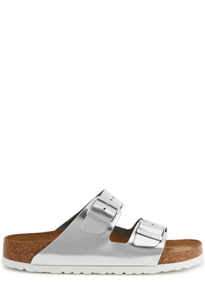 Birkenstock Arizona Metallic Silver Leather Sliders - 4
