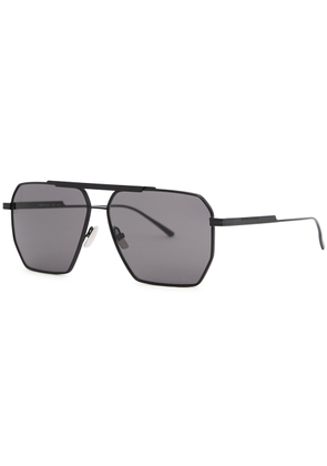Bottega Veneta Matte Black Aviator-style Sunglasses, Sunglasses, Black - Black/grey