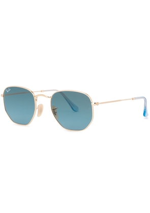 Ray-ban - Gold-tone Oval-frame Designer Sunglasses, Sunglasses, Blue Lenses, Metal, Transparent Tips, Men Designer Sunglasses, 100% UV Protection