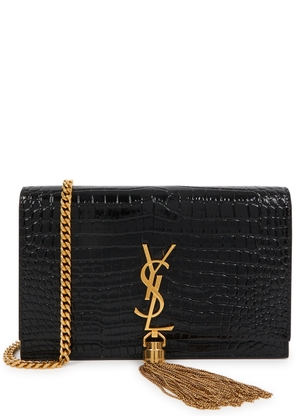 Saint Laurent Kate Crocodile-effect Leather Wallet-on-chain - Black - One Size