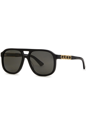 Gucci Aviator-style Sunglasses, Sunglasses, Black, Grey Lenses
