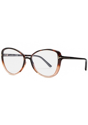 Tom Ford Oversized Optical Glasses, Optical Glasses, Brown Havana, Signature T Insert at Temples, Designer Plaque at Tips, Oversized - One Size