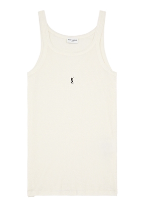 Saint Laurent Logo-embroidered Ribbed Cotton Tank - White - XL