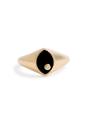 Yvonne Leon Baby Chevalière Marquise 9kt Gold Pinky Ring - Black - 46 (UK H 1/2)