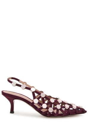 The Attico Grid 50 Embellished Suede Slingback Pumps - Burgundy
