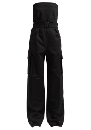 Saint Laurent Strapless Belted Cotton-twill Cargo Jumpsuit - Black - 38 (UK10 / S)