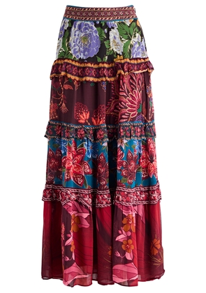Farm Rio Ruffled Floral-print Chiffon Maxi Skirt - Red - XS (UK6 /xs)
