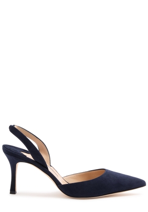 Manolo Blahnik Carolyne 70 Suede Slingback Pumps - Navy