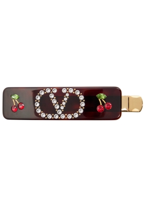 Valentino Garavani Crystal-embellished Vlogo Hair Clip - Brown - One Size