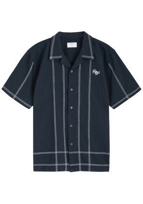 Percival Sicily Cuban Textured Logo Cotton Shirt - Navy - S