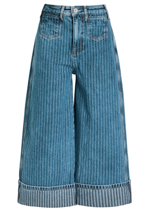 Free People Brette Striped Cropped Wide-leg Jeans - Blue - 25 (W25 / UK6 / XS)
