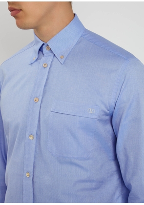 Valentino Garavani Logo-embroidered Cotton Oxford Shirt - Blue - 40 (C15.75 / M)