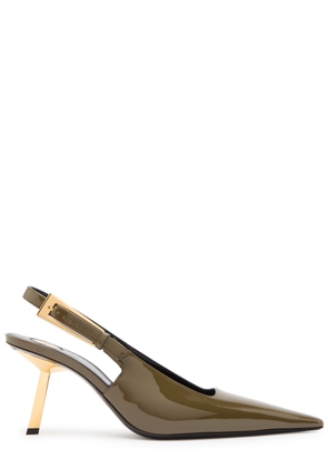 Saint Laurent Lee 75 Patent Leather Slingback Pumps - Dark Green