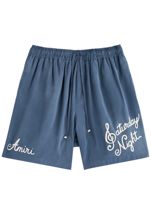 Amiri Saturday Night Embroidered Woven Shorts - Navy - M