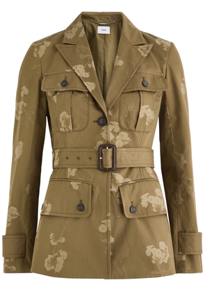 Erdem Floral-jacquard Belted Cotton Blazer - Khaki - 12 (UK12 / M)