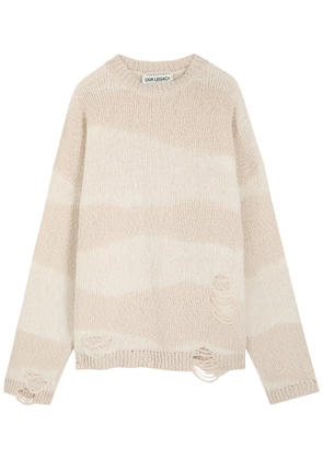 Our Legacy Popover Roundneck Striped Distressed Cotton-blend Jumper - White - 52 (IT52 / XL)