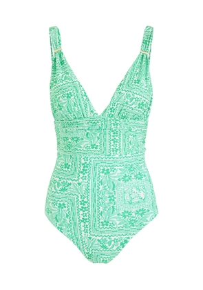 Melissa Odabash Panarea Printed Plunge Swimsuit - Green - 42 (UK10 / S)